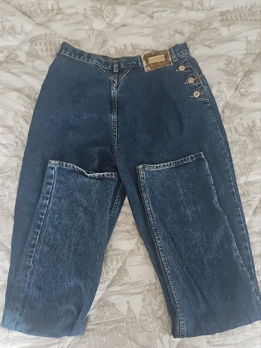 Vintage Lawman Western Dark Blue Women's Jeans With Side Button Detail